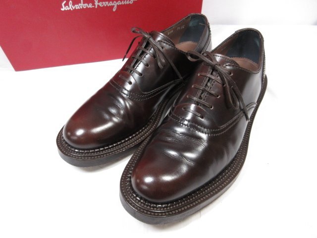 美品 【サルヴァトーレフェラガモ Salvatore Ferragamo】 RIGEL プレーントゥ ドレスシューズ 靴 (メンズ) size7.5EE 茶系 ●18MZA3767●_画像1