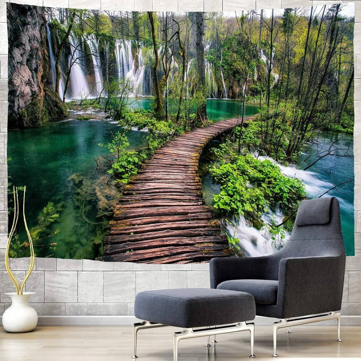 ■ 美麗 癒し 滝 タペストリー 2種選択 景観 200×150㎝ ■ 美麗 プリント 自然 熱帯の木 装飾 リビングルーム F370_画像1
