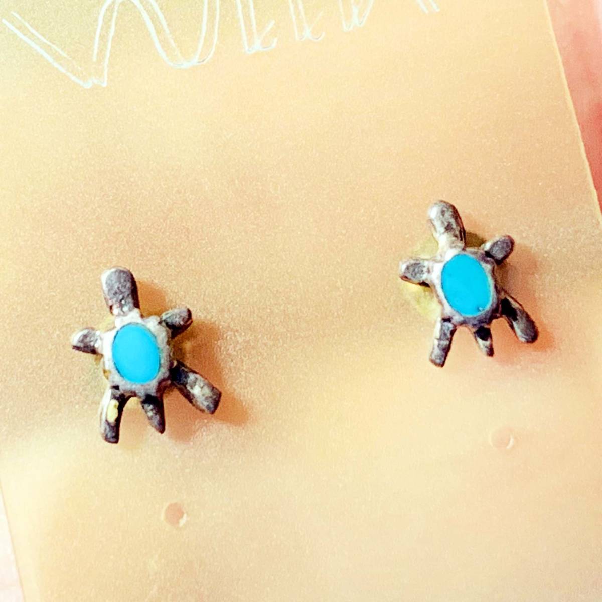  storage goods unused natural turquoise turquoise turtle 925 silver silver made earrings No.S434