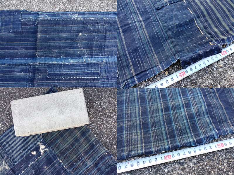 229 古布 藍染 木綿 縞 格子 ぼろ ボロ 5幅 ふとん皮 natural Indigo dye 着物リメイク 襤褸 刺し子 パッチワーク シーツ 布団カバー 等に_画像5