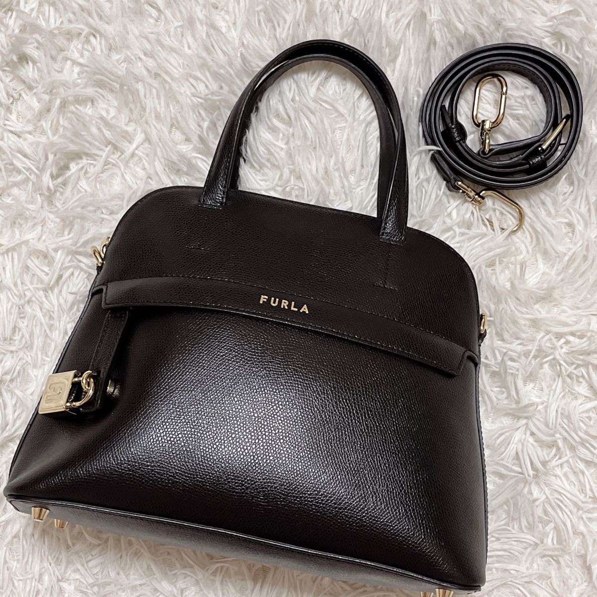 美品 FURLA フルラ 新型パイパー2way ショルダー レザー ハンドバッグ