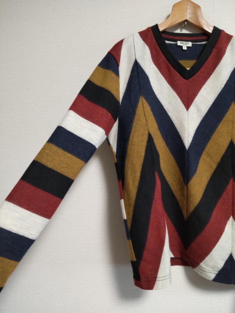 ケンゾー KENZO ニット セーター ボーダー Vネック 毛 長袖 ケンゾー KENZO ニット セーター ボーダー Vネック 毛 長袖