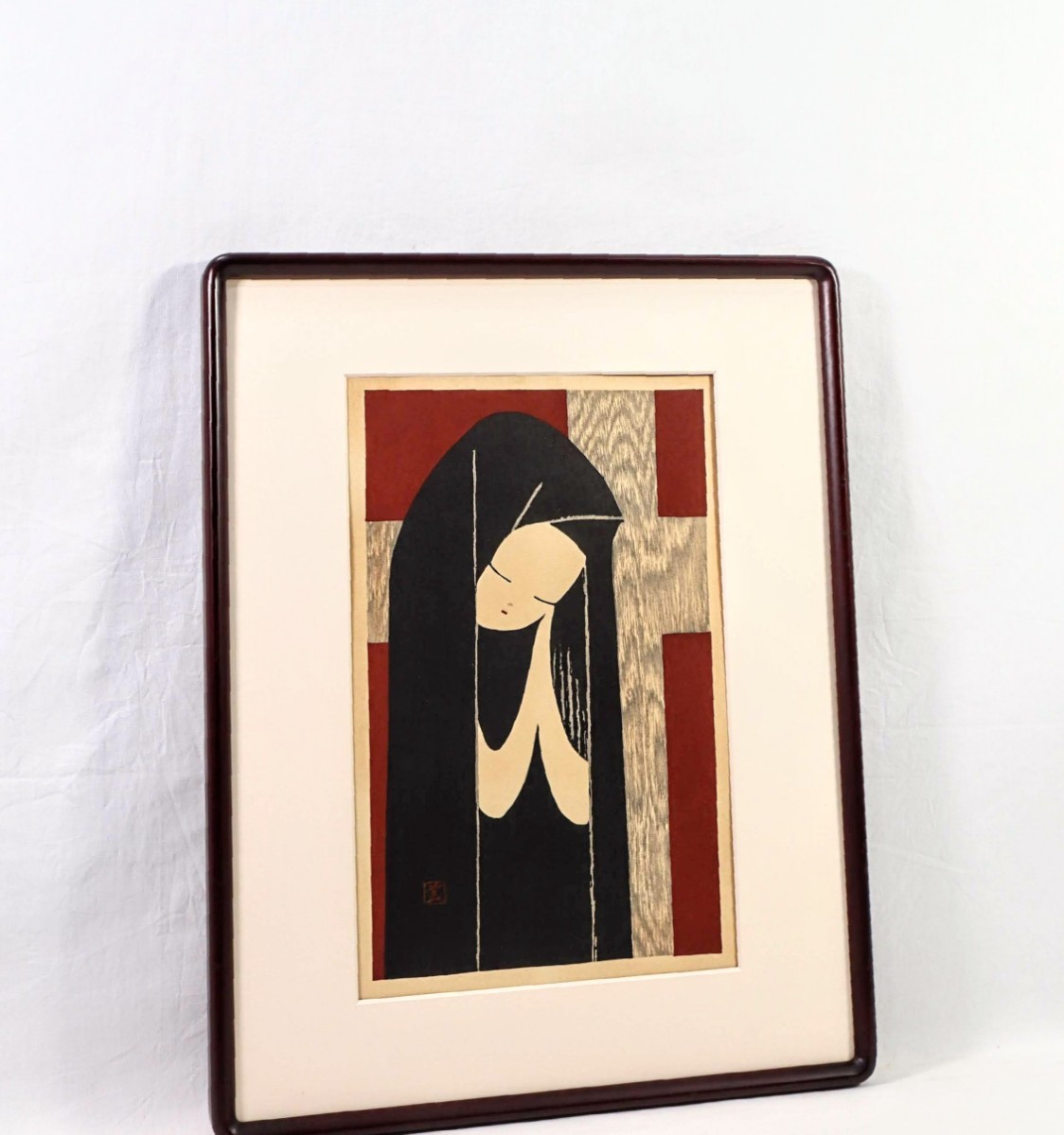 真作 河野薫 木版画「舞扇」画寸 23cm×38cm 北海道出身 棟方志功、斉藤