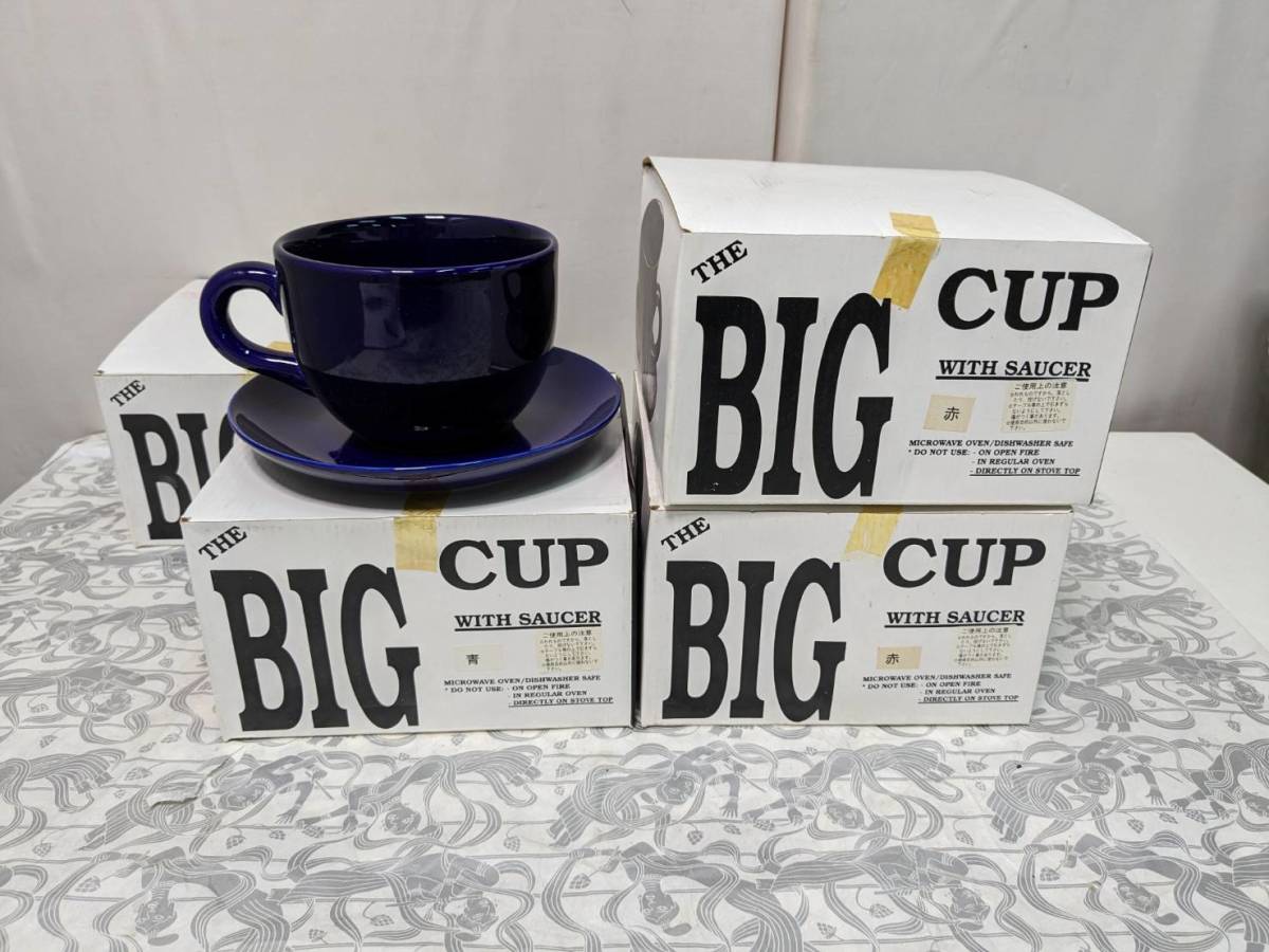 【未使用】大阪引取歓迎　BIG CUP　ビッグカップ　22oz　約620cc　ブルー　レッド　4客　アメリカンサイズ　カフェオレに【KTIP071】_画像1