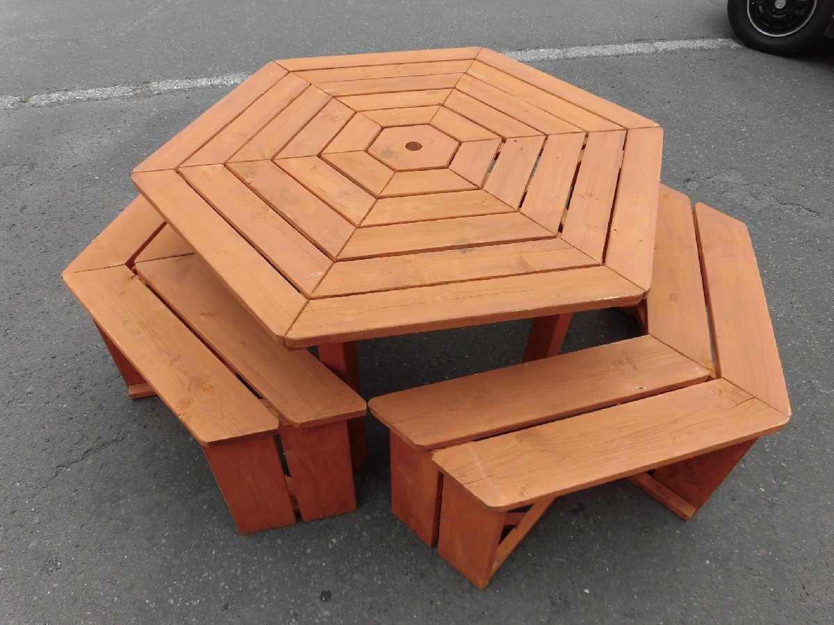 **[ pickup limitation ] hexagon BBQ garden set table bench small ... shipping un- possible **