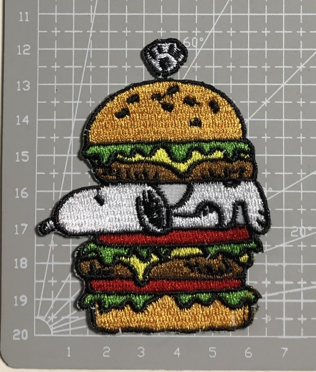 送料無料 6枚組 アイロンワッペン ハンバーガースヌーピー 刺繍ワッペン アップリケ 新品　アイロン接着