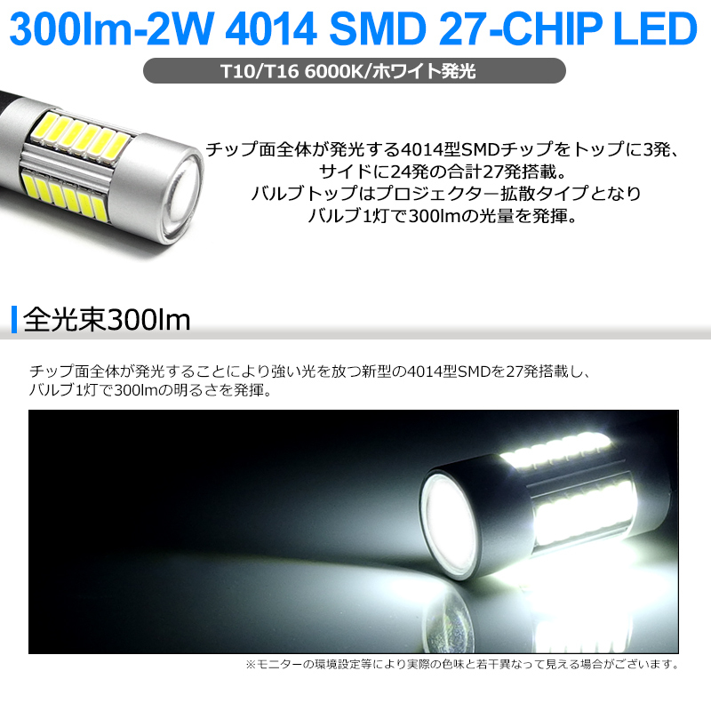 20系 前期/後期 アルファード/ヴェルファイア LED バックランプ/バック球 T16 2W 27発 4014-SMD 6000K/ホワイト/白 車検対応●_画像2