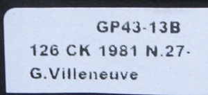 GP Replicas 1/43 フェラーリ・126CK ターボ #27 G．ヴィルヌーブ 1981イタリアGP 限定500台の画像3