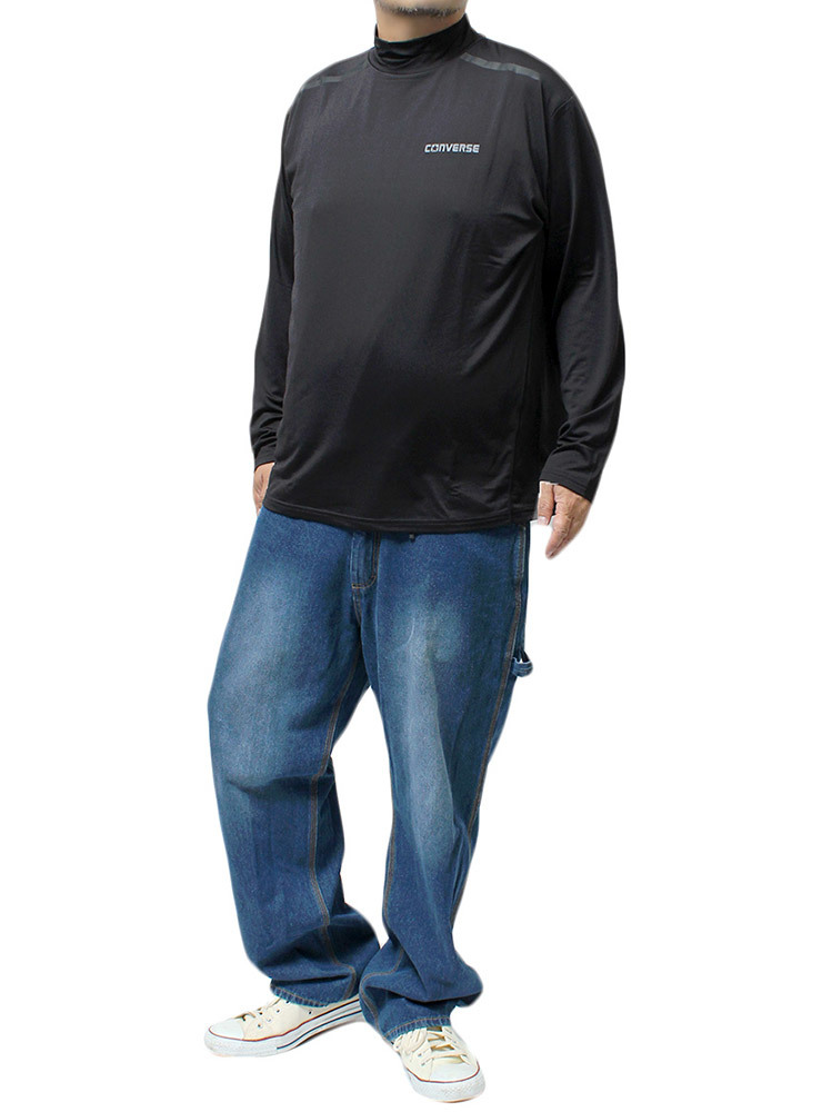 【新品】 5L ブラック コンバース(CONVERSE) 長袖 Tシャツ メンズ 大きいサイズ メランジ スムース 微裏起毛 ロゴ プリント モックネック_画像2