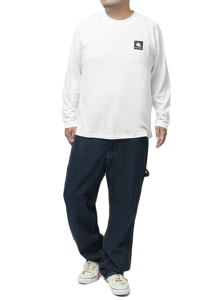 【新品】 2L ホワイト LOGOS PARK(ロゴス パーク) 長袖 Tシャツ メンズ 大きいサイズ ボックス ロゴ プリント クルーネック カットソー_画像2