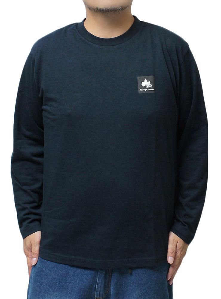 【新品】 2L ネイビー LOGOS PARK(ロゴス パーク) 長袖 Tシャツ メンズ 大きいサイズ ボックス ロゴ プリント クルーネック カットソー_画像1