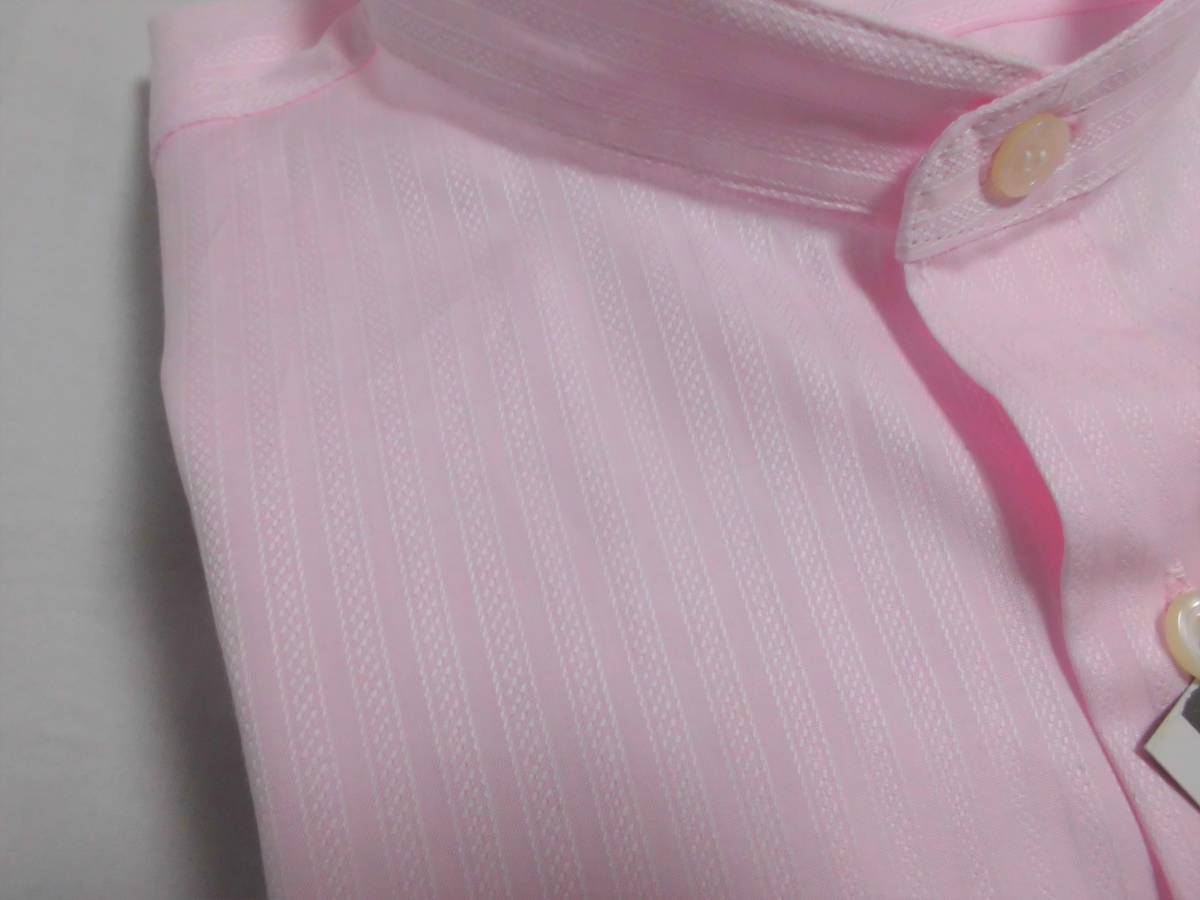 Ｍ寸・新品／日本製・１００双生地・スタンドカラーシャツ■ピンク色ドビー_画像2