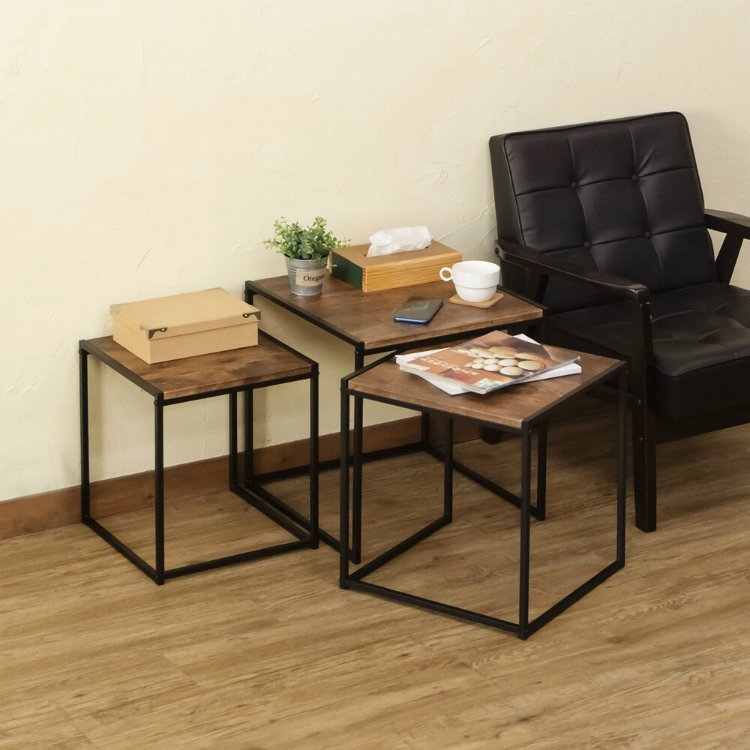 独特の上品 3個セット サイドテーブル アンティークブラウン色 激安 安い 花台 ミニテーブル ナイトテーブル ネストテーブル 台 正方形 サイドテーブル