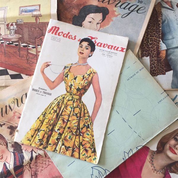 sale! 1955s フランスヴィンテージ Modes & Travaux 女性たちのための雑誌 87ページ ファッション 型紙 刺繍 手芸 本 モード アンティーク_画像1