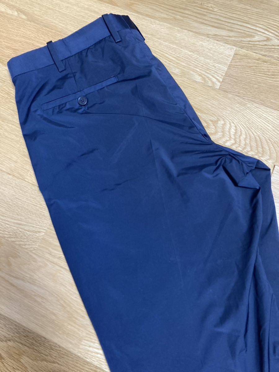 [NEIL BARRETT] SLIM FIT LOW RISE マットナイロン ストレッチ リブカウス イージースラックスパンツ 50 ネイビー PBPA78SH ニールバレット_画像6