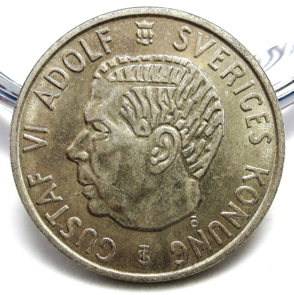 スウェーデン 2クローナ銀貨 1955年 31.05mm 13.97g KM#826_画像1