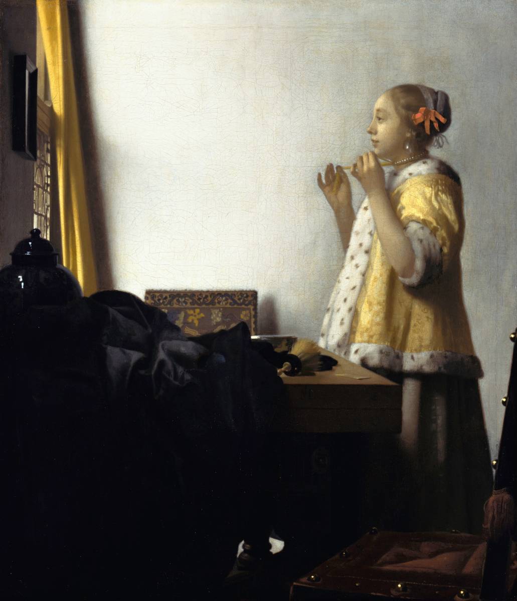 フェルメール『真珠の首飾りの女』 1665年 51x42cm 複製 高品質◆ ダヴィンチ バロック レンブラント 絵画 美術 油彩画の画像2