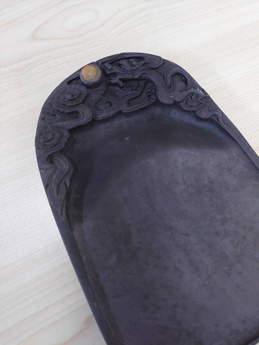 硯 端渓硯 麻子坑 石眼 雲龍彫 天地蓋付き-