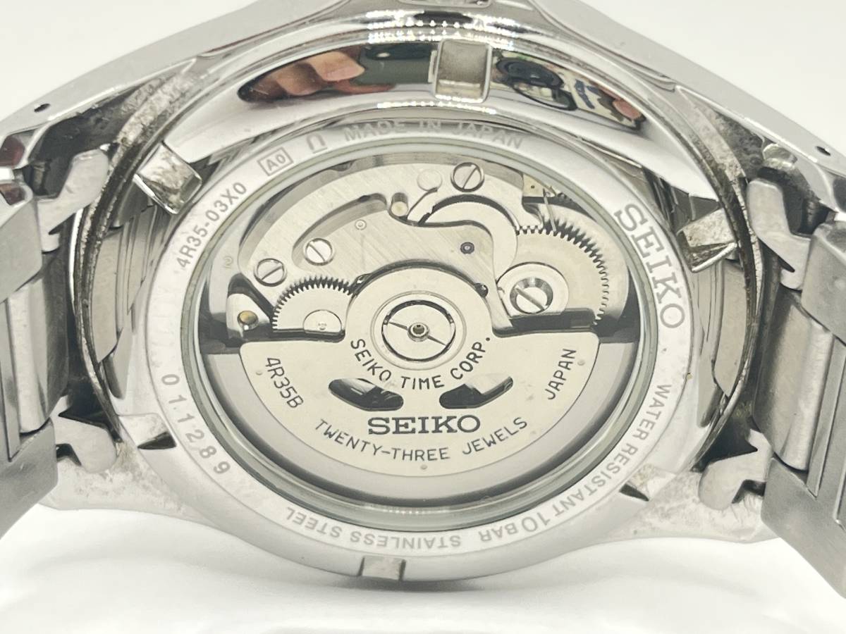 【美品】SEIKO セイコー メカニカル 腕時計 自動巻き 裏スケルトン デイト 4R35-03X0 白文字盤 シルバーカラー ウォッチ 154_画像5