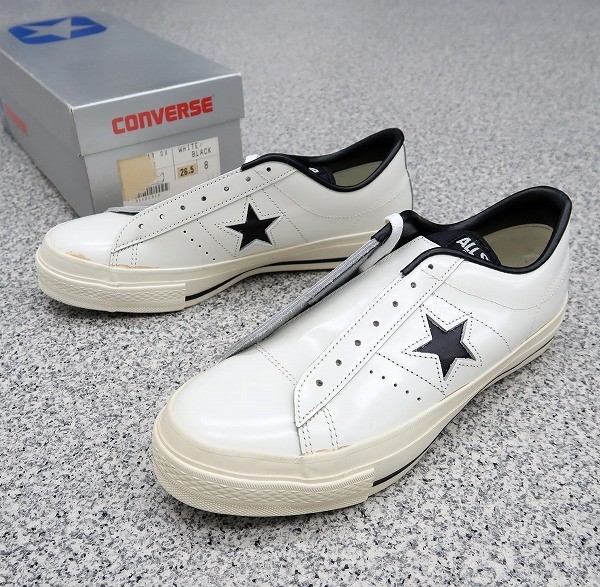 未使用 デッド 90s コンバース 日本製 ワンスター レザー 白×黒 US8 箱