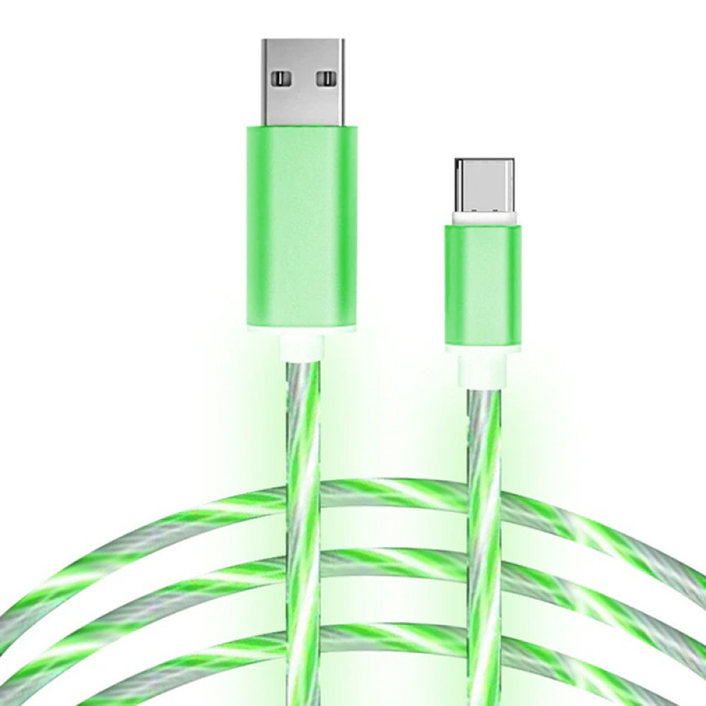 TRS 光る充電ケーブル USB急速充電 Andoroid Type-C 1m グリーン 380327_画像2
