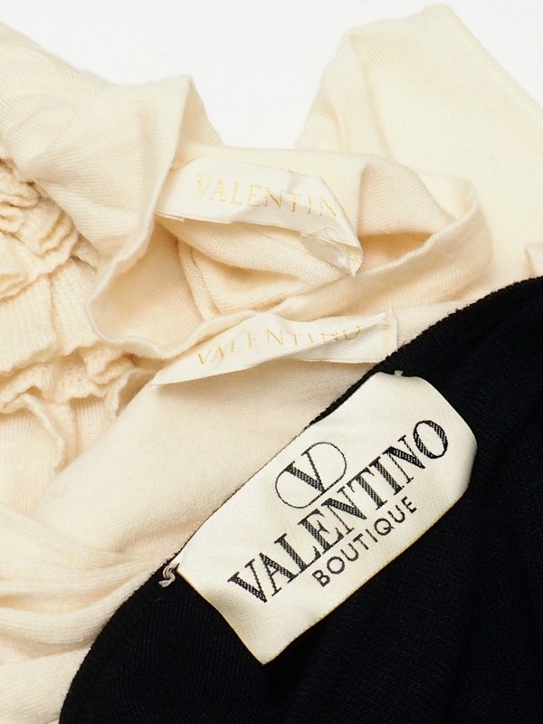 GO5177◇イタリア製*ヴァレンティノ VALENTINO 3点セット ハイゲージニット 花装飾 ノースリーブセーター/キャミソール M/L アイボリー/黒_画像5