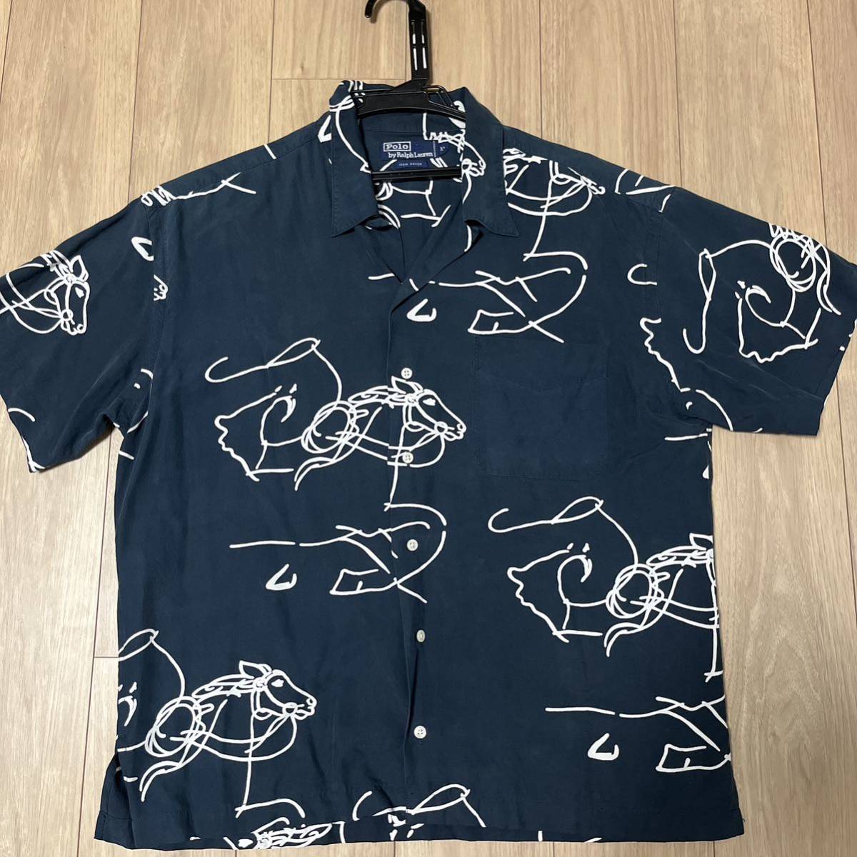 スペシャル ホース柄 90s ポロ ラルフローレン 紺×白 レーヨン スペシャル ホース柄 90s ポロ ラルフローレン 紺×白 レーヨン