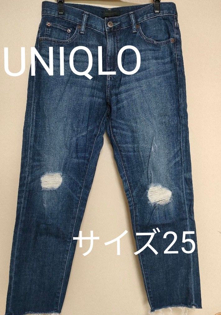 【UNIQLO】ユニクロ スリムボーイフレンドフィットアンクルジーンズ（カットオフ）　レディース　Mサイズ サイズ25
