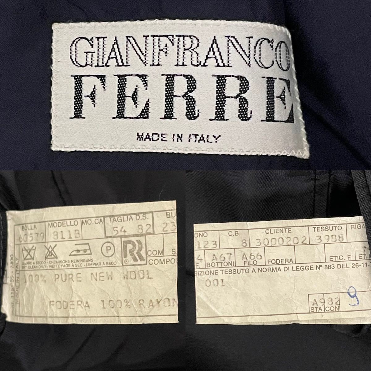 超希少2XL位！ ジャンフランコフェレ【紳士の佇まい】GIANFRANCO FERRE スーツ セットアップ 2B 総裏 ネイビー系 濃紺 ストライプ size54_画像10