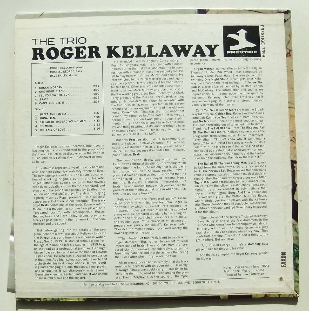 ◆ ROGER KELLAWAY Trio ◆ Prestige PR 7399 (blue) ◆ R_画像2