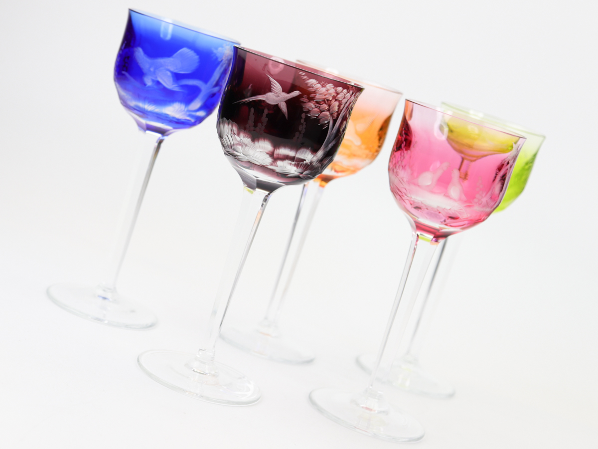 Moser モーゼル バード ワイングラス 5客　ボヘミアガラス