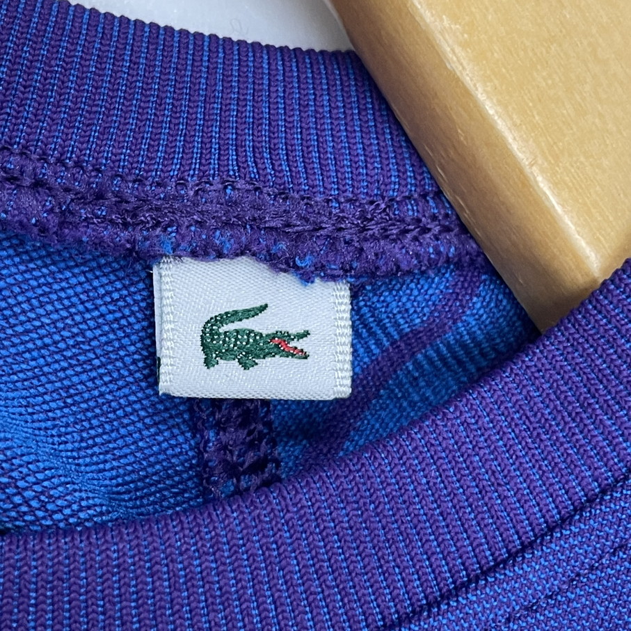 未使用品 /S/ LACOSTE バイオレット 長袖ウルトラドライニットストライプカットソー タイトフィット ジオメトリック シームレス ラコステ_画像8