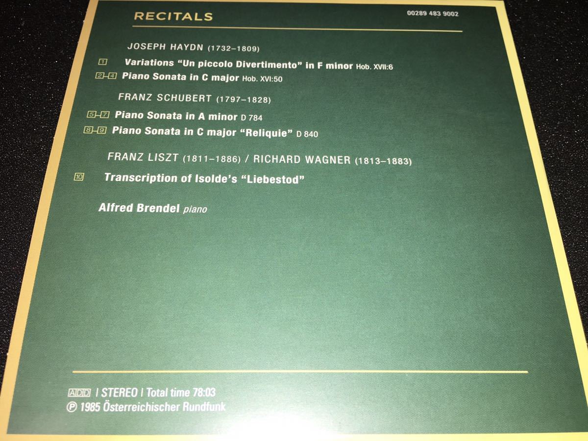 ブレンデル シューベルト ピアノ・ソナタ 14 15番 ハイドン 50 ワーグナー イゾルデの愛の死 ザルツブルク音楽祭 ステレオ ライヴ 紙_画像2