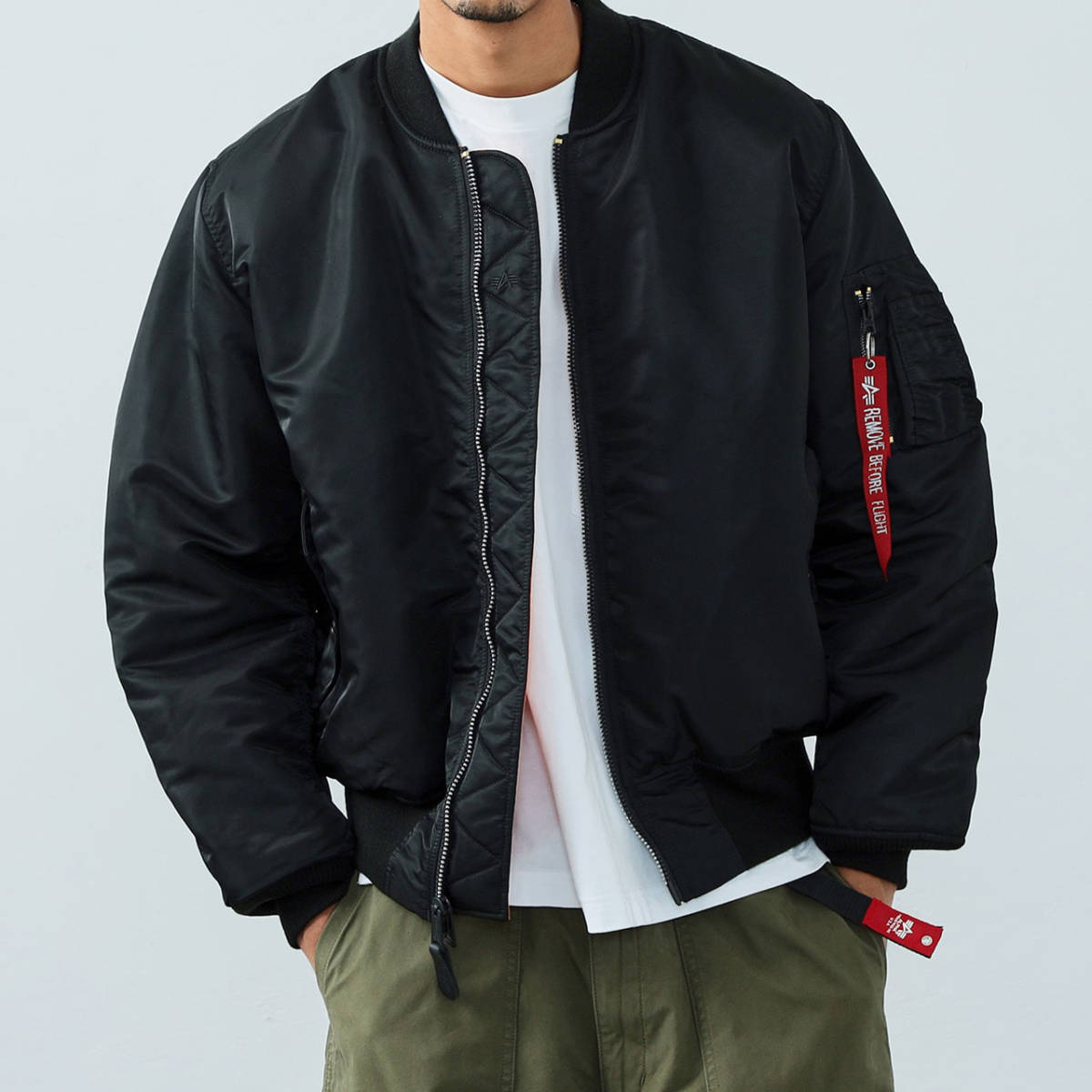 新品 XLサイズ アメリカ企画 ALPHA INDUSTRIES MA-1 NYLON JACKET CORE SPEC BLACK アルファ フライトジャケット ブラックの画像4