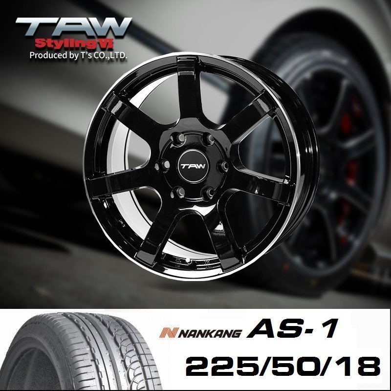 ハイエース200系 TAW Styling6 18X8.0J+37 6穴 グロスブラック/リムマシニング NANKANG AS-1 225/50R18 ホイールタイヤセット4本_画像2