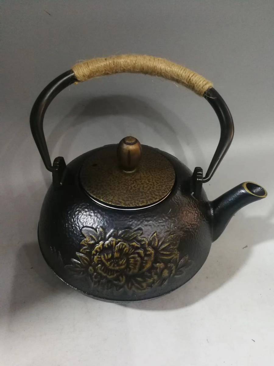 《民・黒鉄瓶・花卉紋・茶道具・煎茶道具》極細工・骨董品・古賞物・中国古玩・中国古美術_画像3