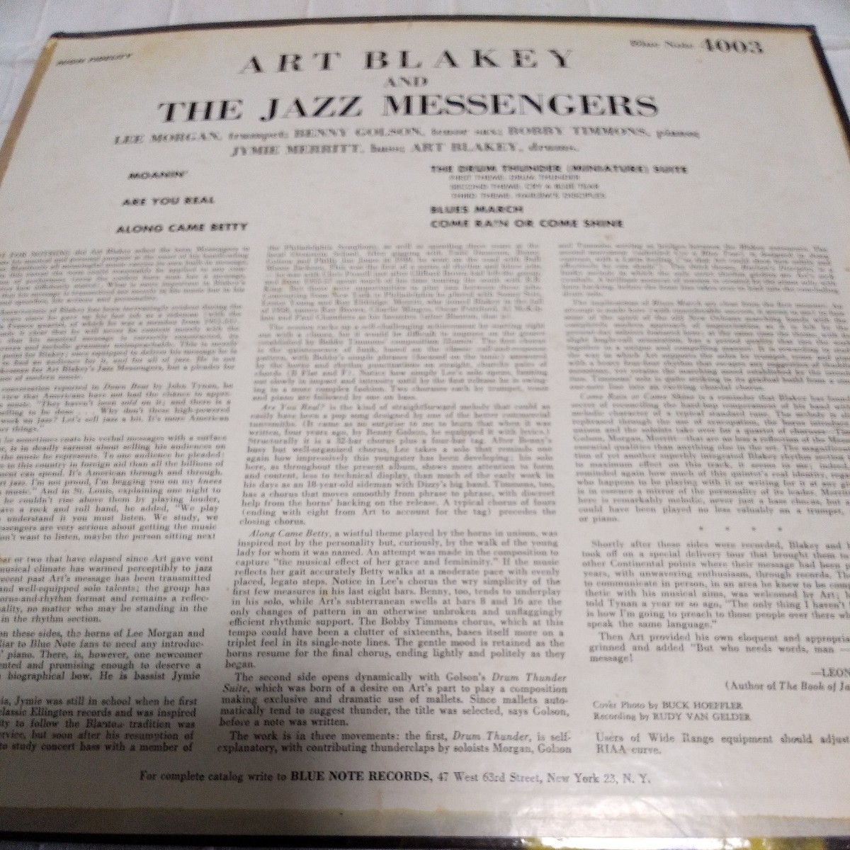 米BLUE NOTE〔オリジナル〕 モーニン 「アート・ブレイキー&ザ・ジャズ・メッセンジャーズ」63rd　耳マ－ク・RVG 刻印　_画像2