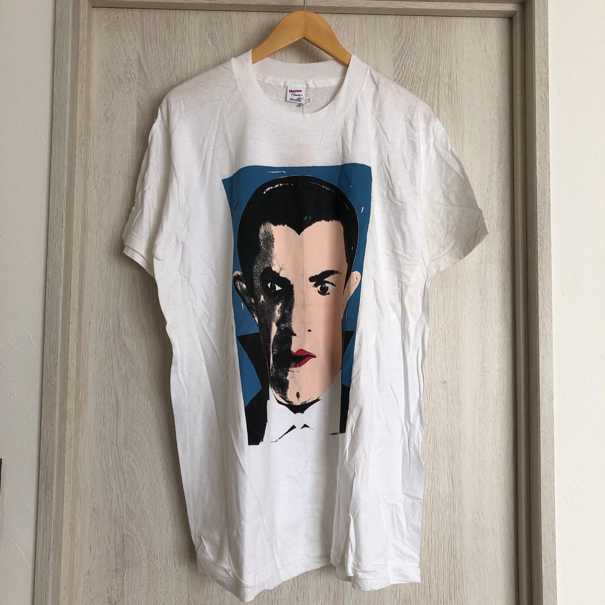 新品　90's 90年代 デッドストック Hanes clasics 映画Tee 1931年 DRACULA ドラキュラ 吸血鬼 シングルステッチ 半袖 Tシャツ L 白 アート_画像1