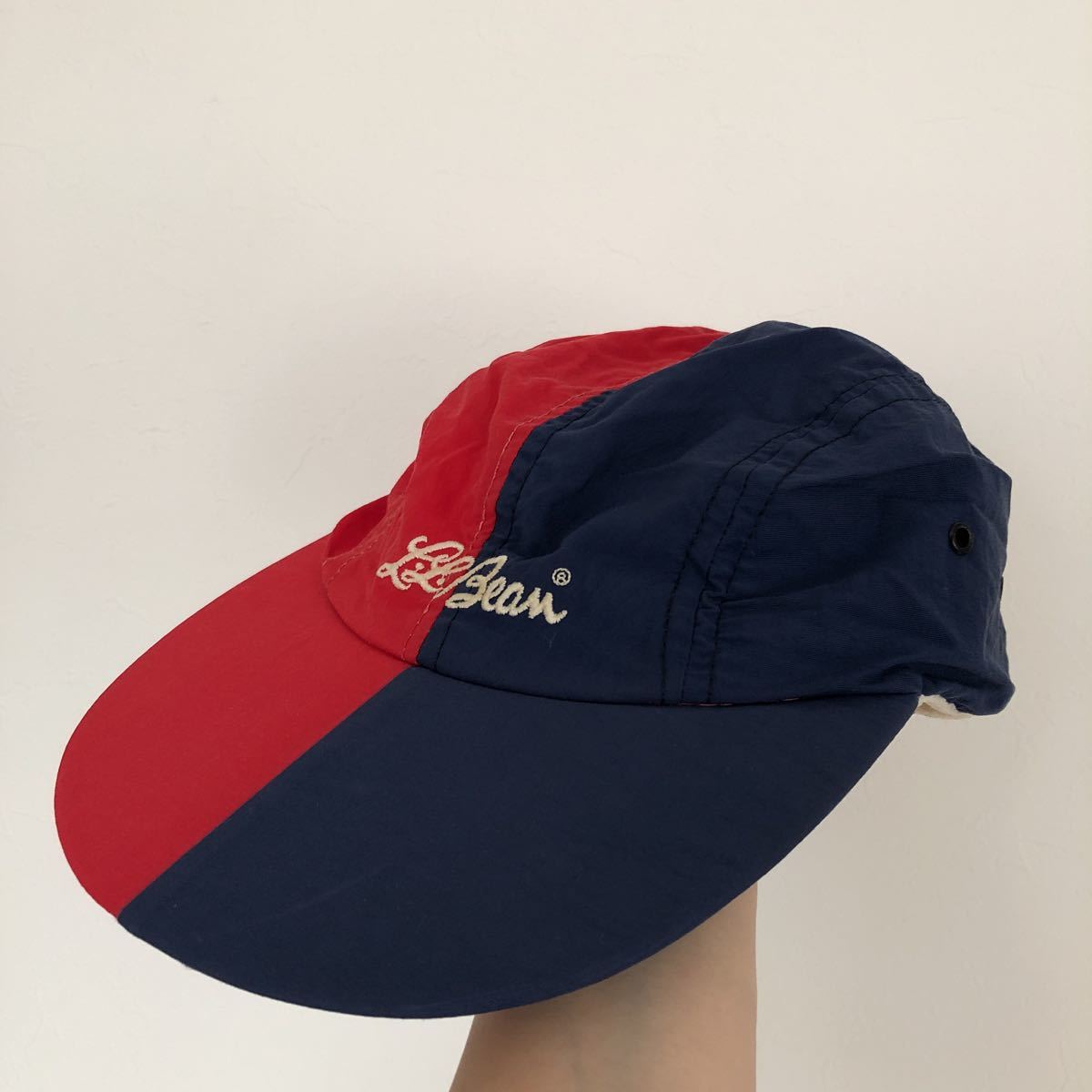 (k) 80s 90s 年代 L.L.Bean ナイロン ロングビル CAP キャップ 4パネル 赤 紺 帽子 ビンテージ vintage