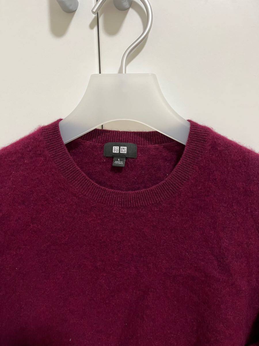 ユニクロ カシミヤ100% クルーネックセーターワインレッドL ユニクロ カシミヤ100% クルーネックセーターワインレッドL