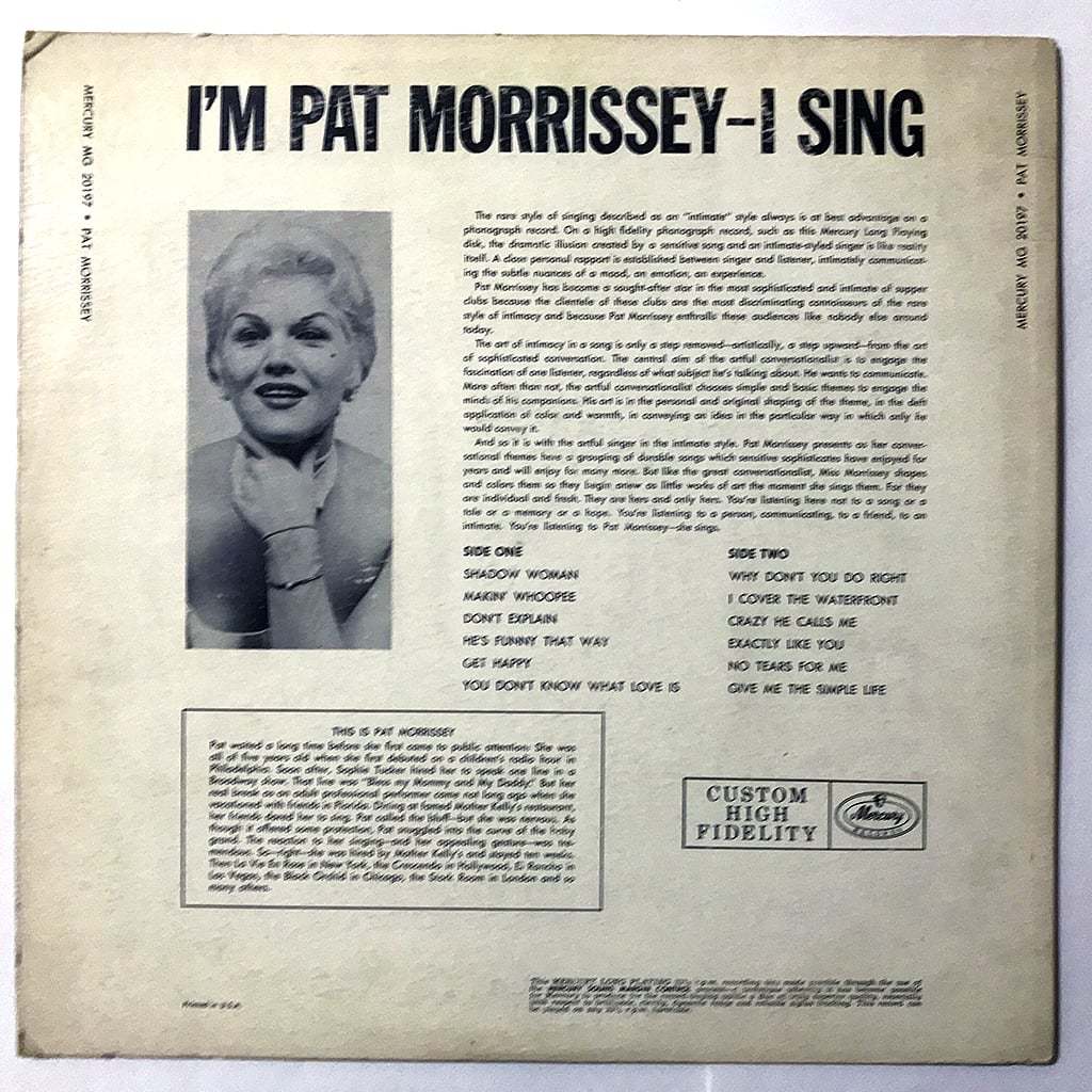 US ORIG LP■Pat Morrissey■I Sing■Mercury ギター入りのモダンなスモール・コンボ アメリカ盤 オリジナル モノラル【試聴できます】_画像3