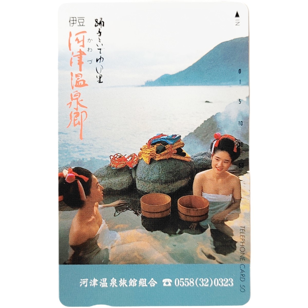 伊豆の踊子 未使用 テレカ 50度数 テレホンカード 河津温泉 伊豆 温泉 温泉美人 入浴　静岡県　河津温泉郷_画像2