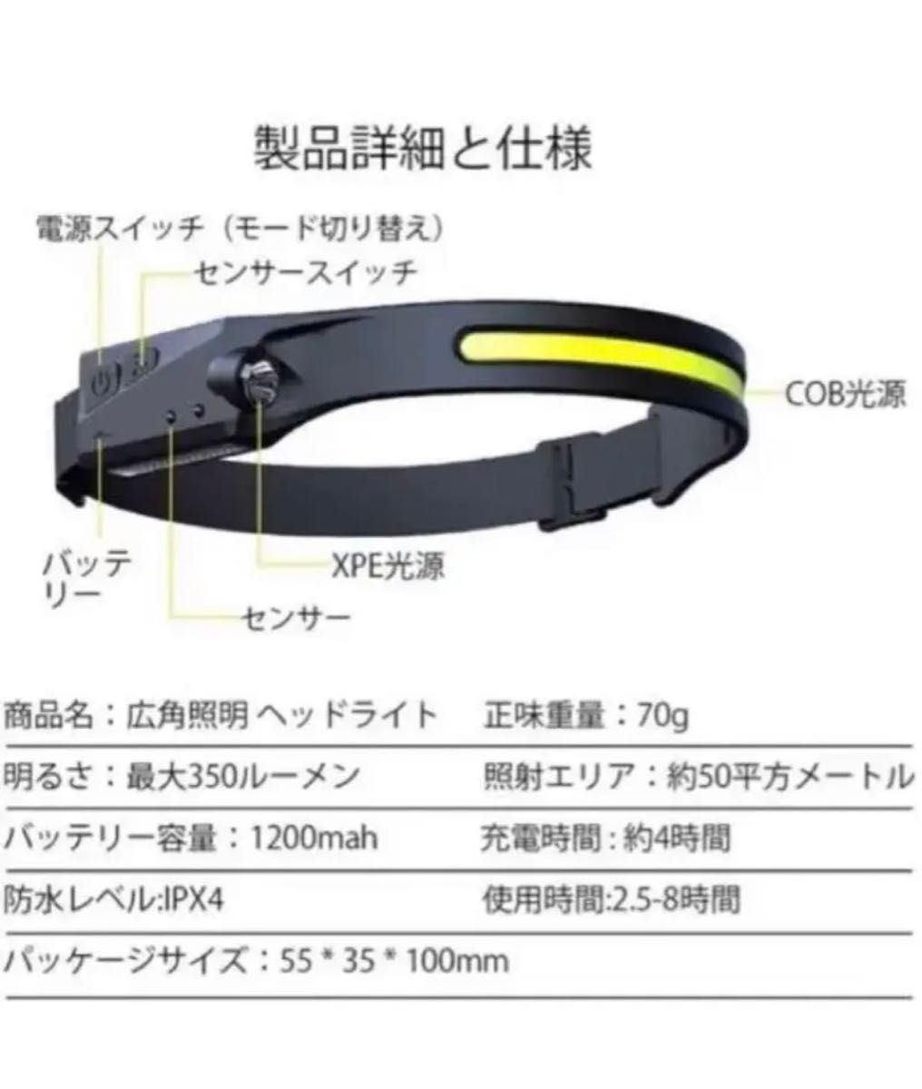 ヘッドライト USB 高輝度 5種点灯 IPX4防水 登山 停電対策 P/1