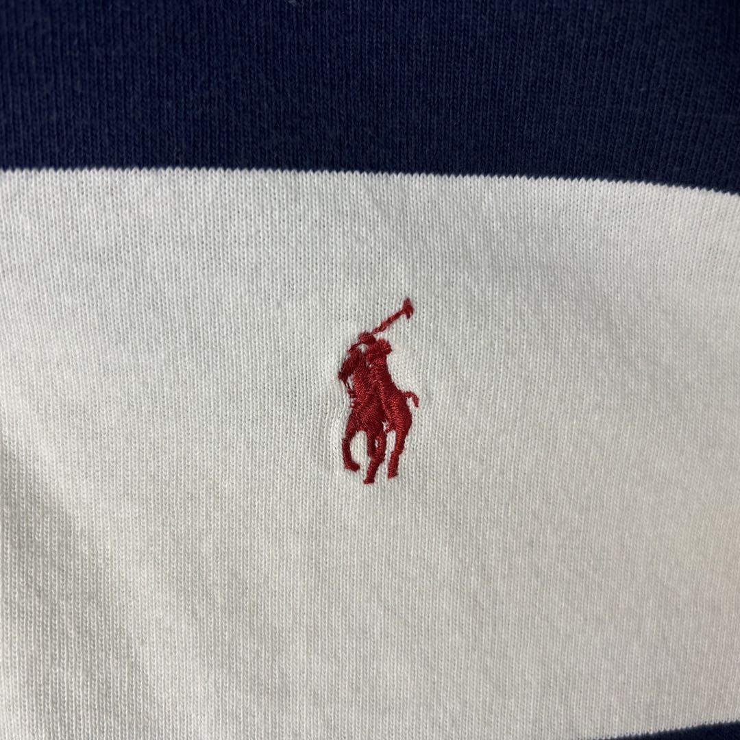 【希少】ラルフローレン 刺繍ロゴ 太ボーダー ポロシャツ ラガーシャツ