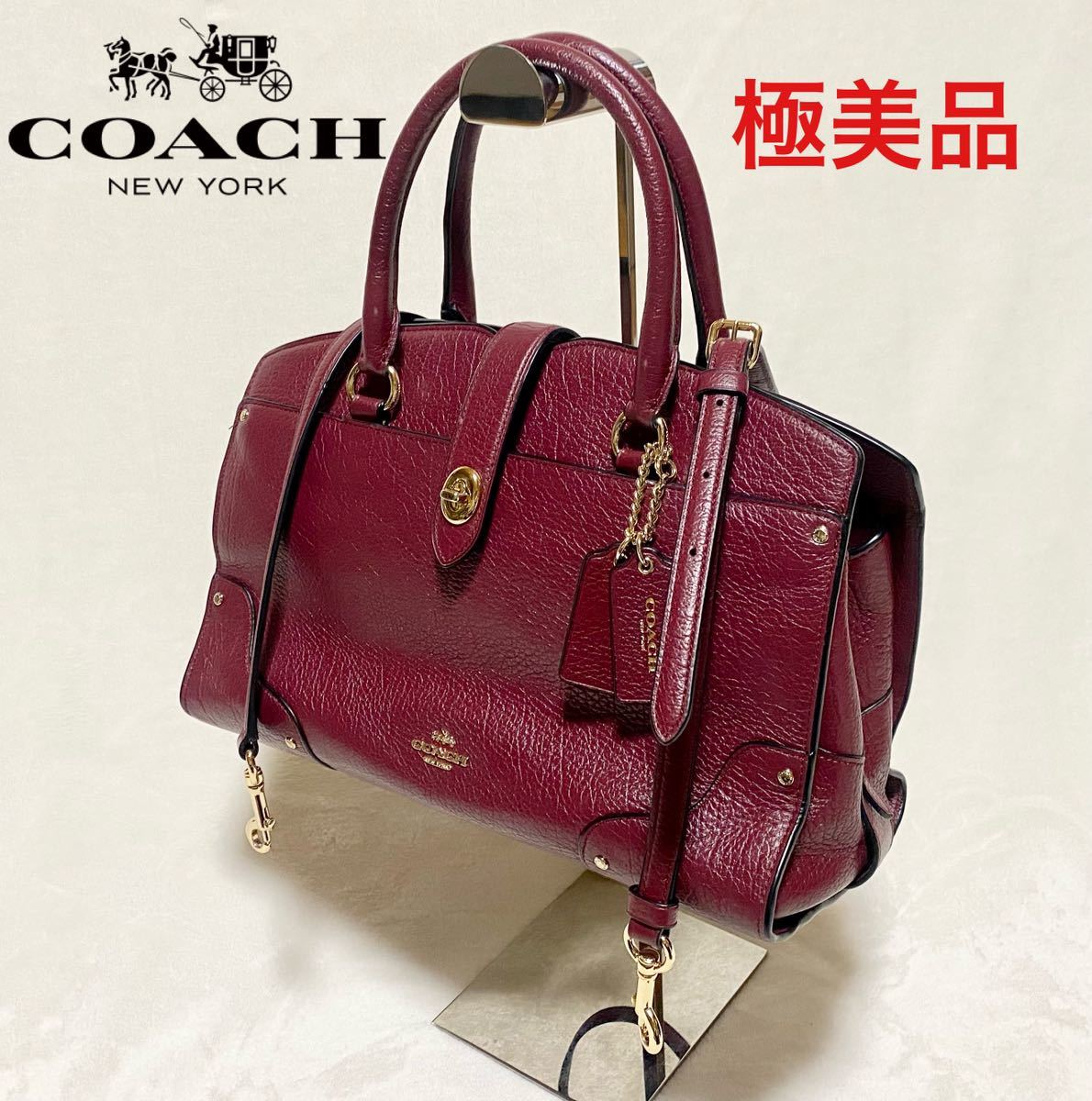 未使用に近い！ COACH コーチ 本革製 2way ハンドバッグ ワインレッド ボルドー_画像1