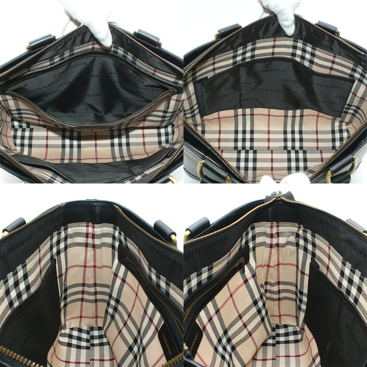 ★B2860 超美品!! バーバリー レザー トートバッグ ブラック チャック柄 BURBERRY メンズ レディース★_画像9