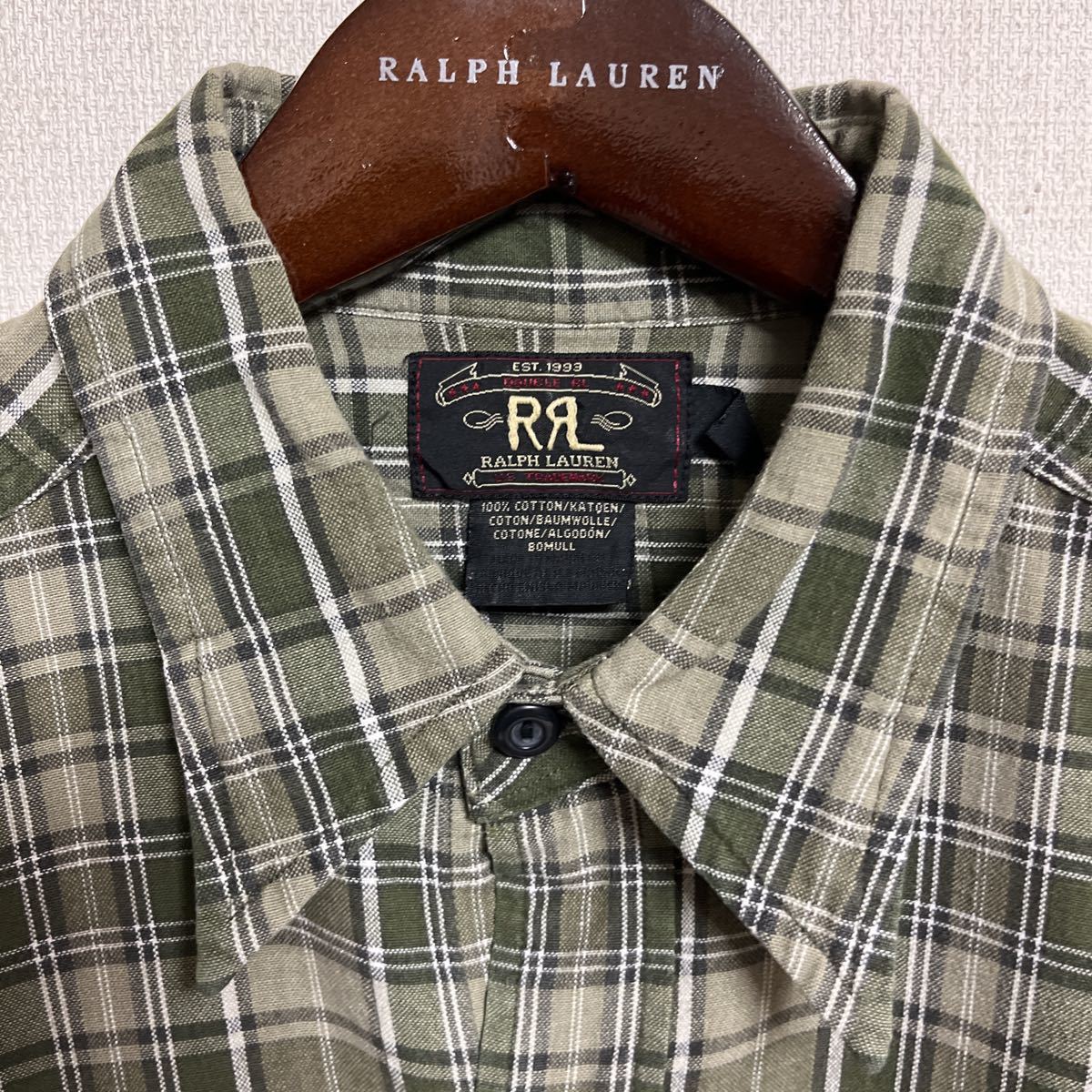 90s RRL 三ツ星タグ 旧タグ　チェック ネルシャツ ビンテージ 90年代 ダブルアールエル 三つ星タグ Ralph Lauren ラルフローレン サイズM_画像1