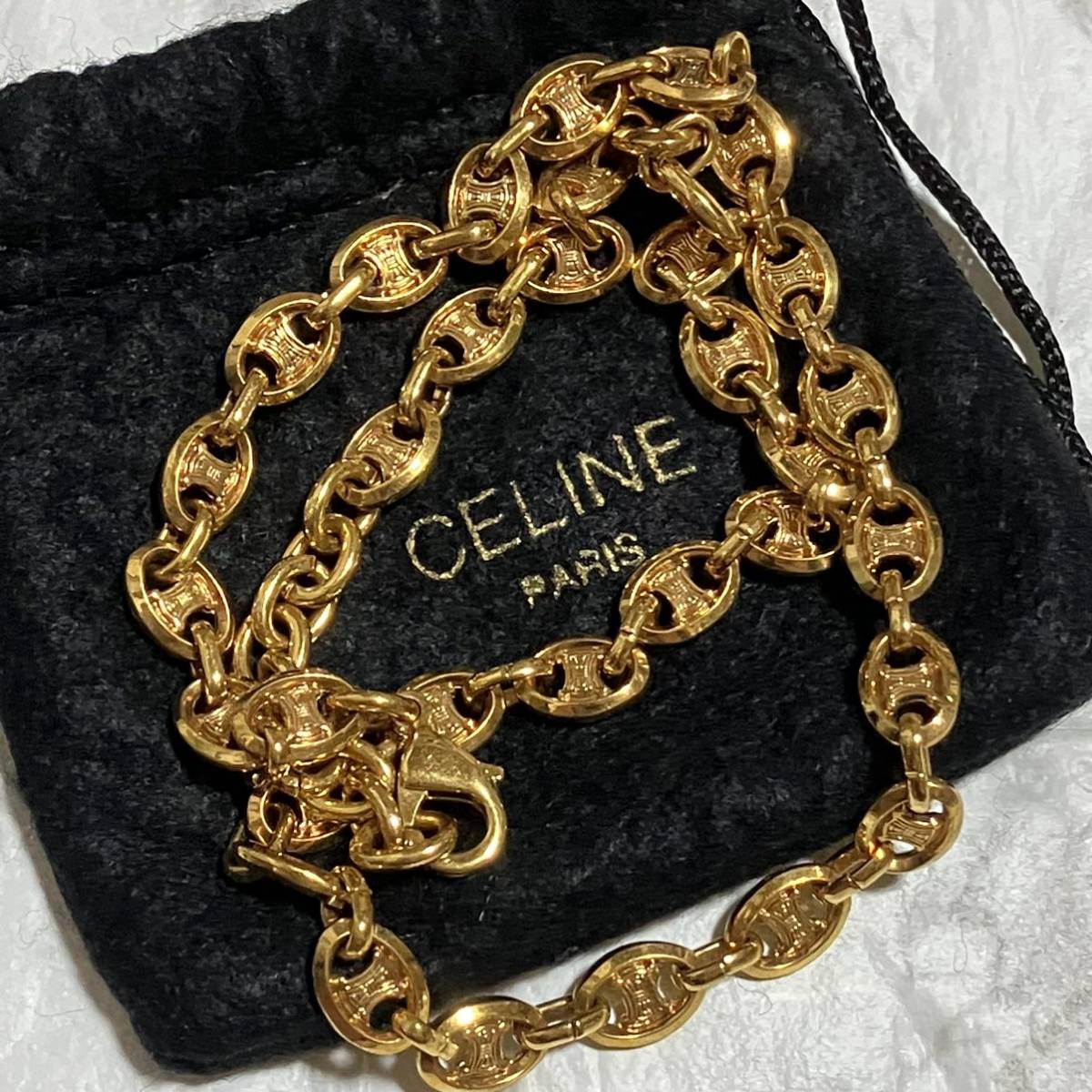 美品 CELINE セリーヌ マカダム トリオンフ ネックレス ゴールドカラー-