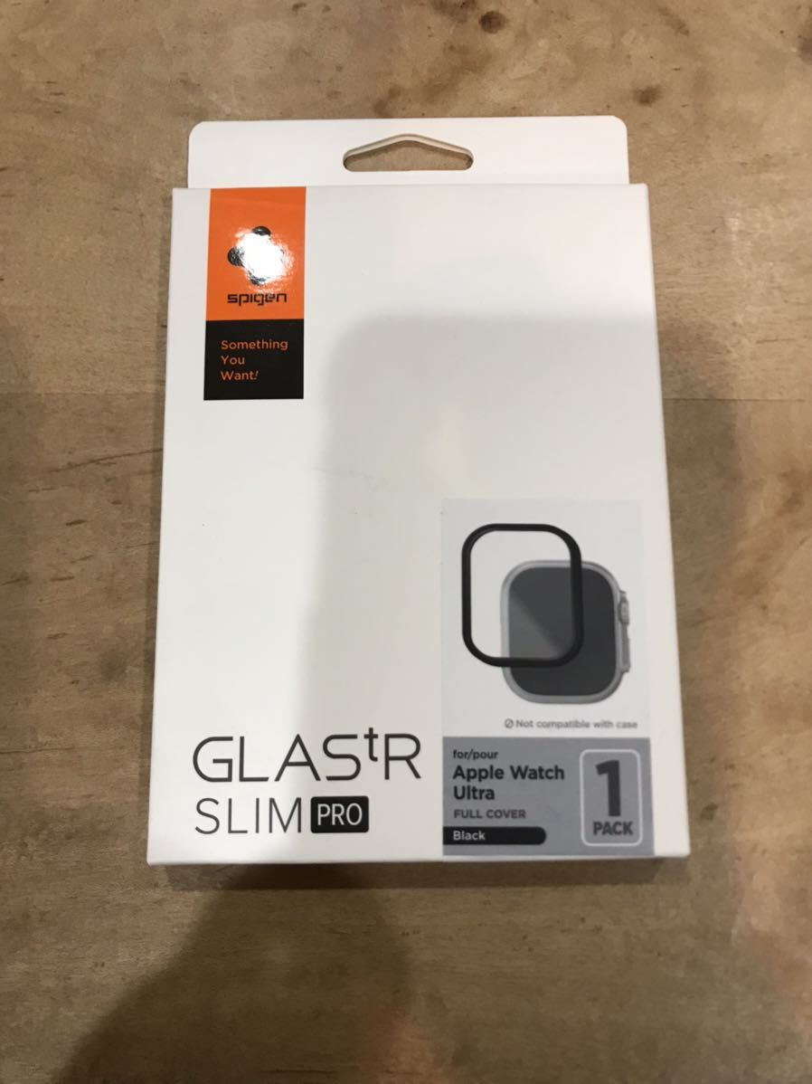Spigen Glas tR Slim Pro 保護バンパー ガラスフィルム Apple Watch Ultra 49mm 用 アルミニウム枠 一体型保護 フィルム ブラック 1枚入