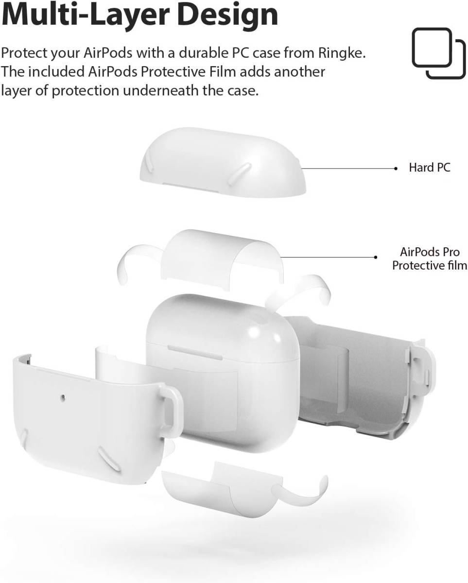 【Ringke】AirPods Pro ケース 充電ケースカバー フロントLED表示 保護カバー カラビナ/キーチェーン付き (White ホワイト)②_画像3